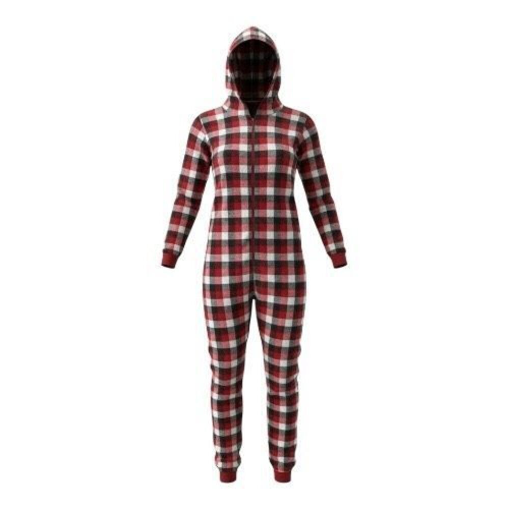 Family PJs Women Buffalo Check Pajama Color Red One Piece Plus Size 2XL Hooded